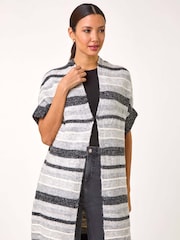 Roman Grey Striped Short Sleeve Knit Cardigan - Image 4 of 5