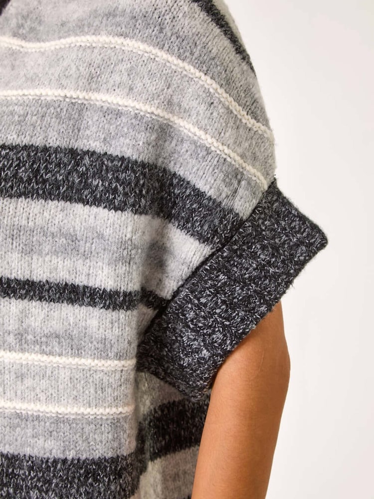 Roman Grey Striped Short Sleeve Knit Cardigan - Image 5 of 5