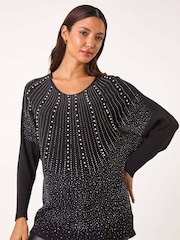 Roman Black Diamante Hotfix Sunray Top - Image 1 of 5
