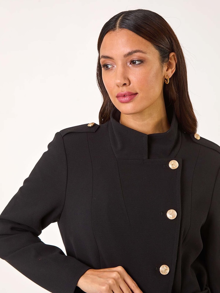 Roman Black Funnel Neck Buttoned Coat - Image 1 of 5