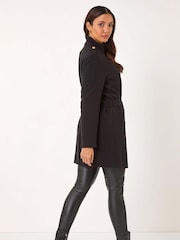 Roman Black Funnel Neck Buttoned Coat - Image 3 of 5