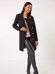Roman Black Funnel Neck Buttoned Coat - Image 4 of 5