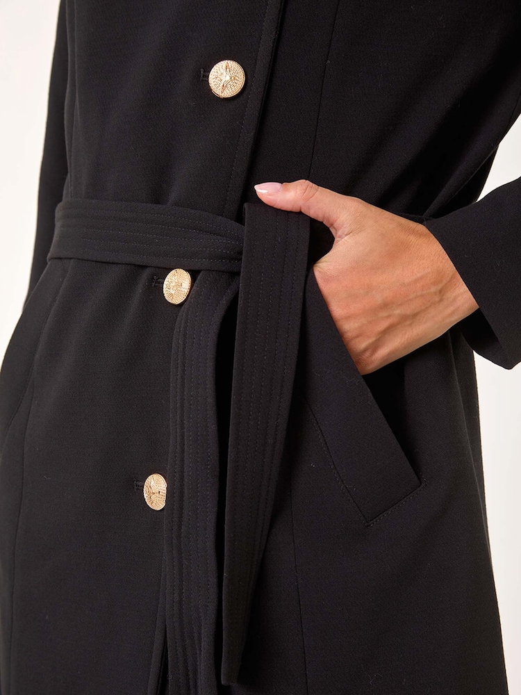 Roman Black Funnel Neck Buttoned Coat - Image 5 of 5
