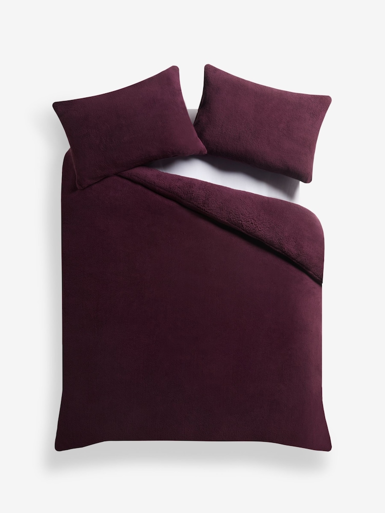 Purple Teddy Fleece Duvet Cover and Pillowcase Set - Image 1 of 1