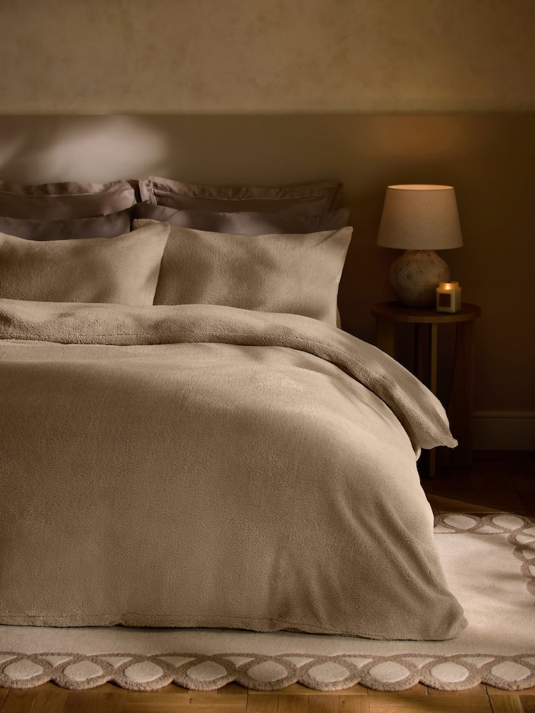 Natural Teddy Fleece Duvet Cover and Pillowcase Set - Image 2 of 5 Natural Teddy Fleece Duvet Cover and Pillowcase Set - Image 2 of 5