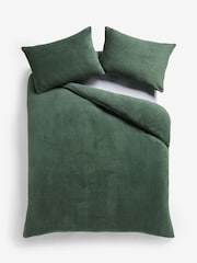 Dark Green Teddy Fleece Duvet Cover and Pillowcase Set - Image 1 of 5