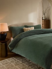 Dark Green Teddy Fleece Duvet Cover and Pillowcase Set - Image 2 of 5