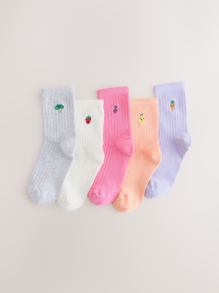 Multi Cotton Rich Embroidered Ankle Socks 5 Pack - Image 1 of 3