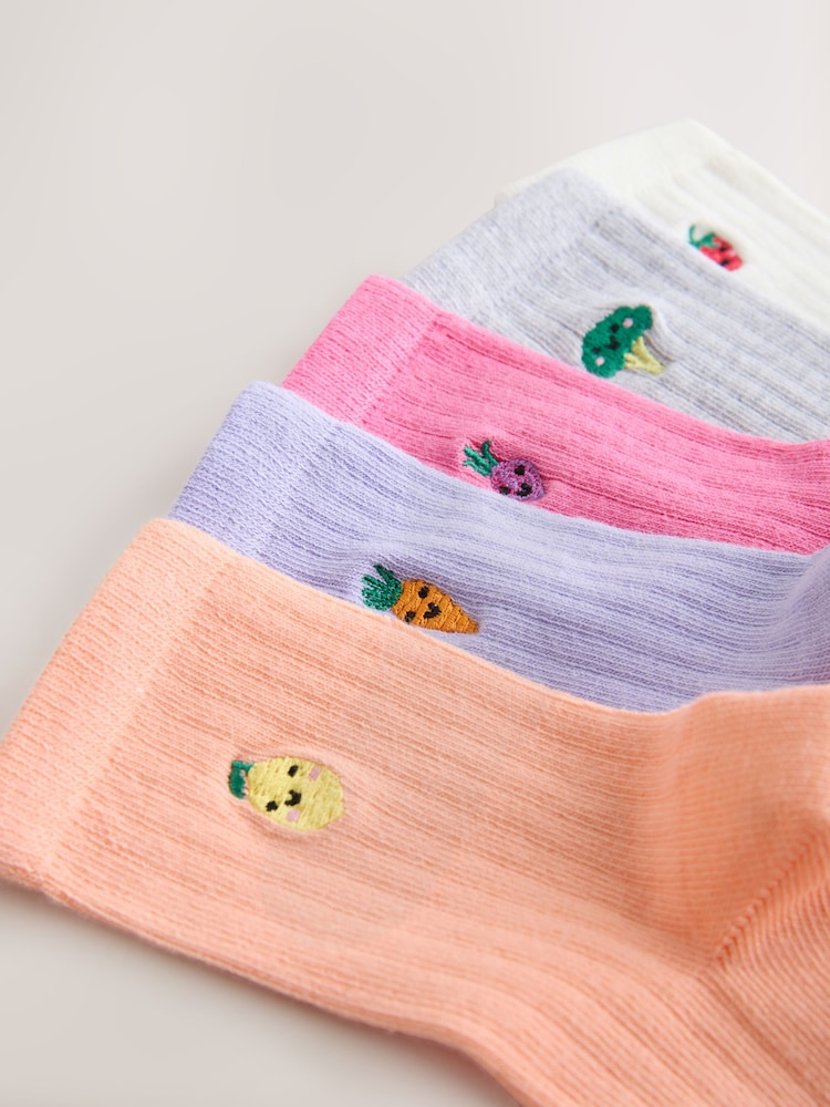 Multi Cotton Rich Embroidered Ankle Socks 5 Pack - Image 2 of 3