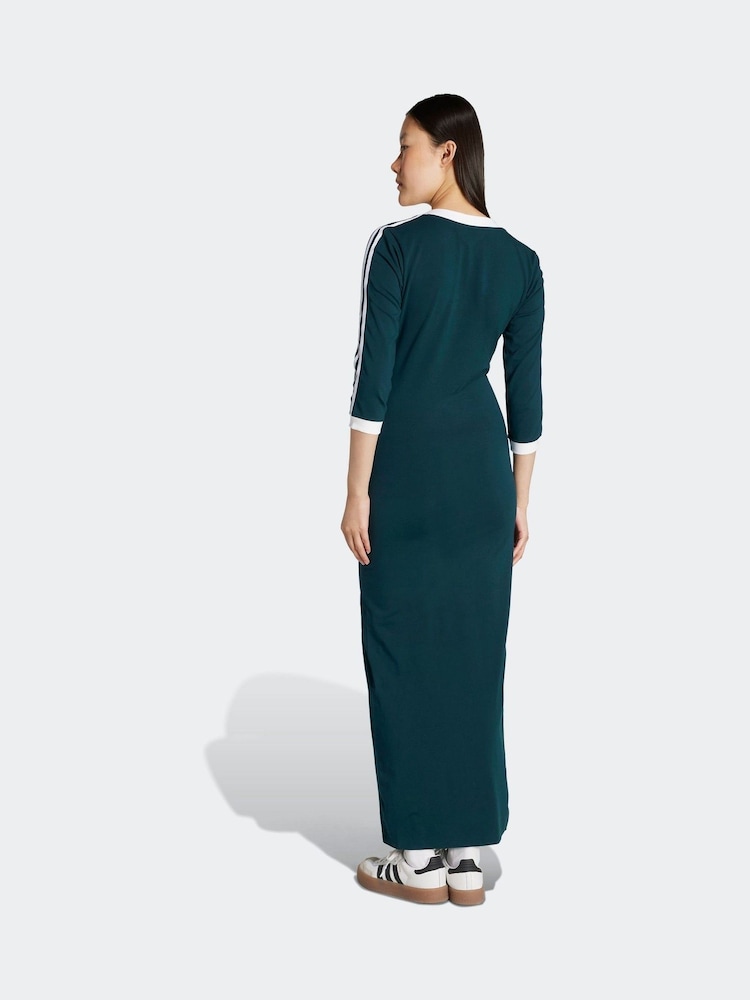 adidas Originals Green 3-Stripes V-Neck Midi Dress - Image 2 of 6