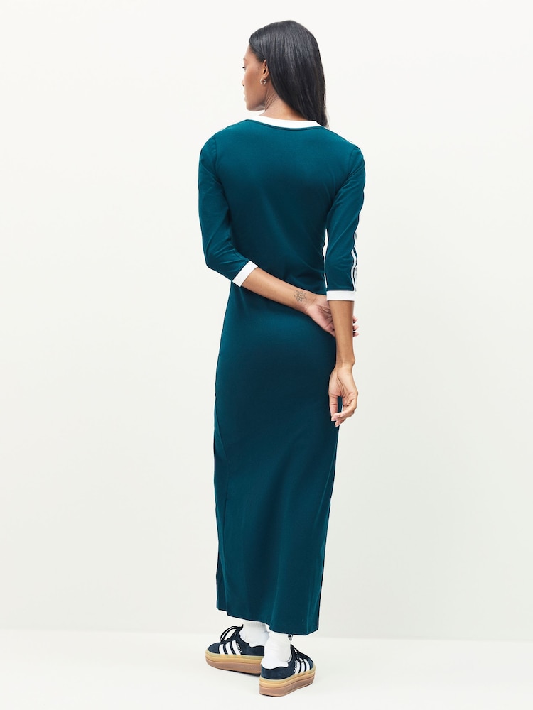 adidas Originals Green 3-Stripes V-Neck Midi Dress - Image 2 of 7 adidas Originals Green 3-Stripes V-Neck Midi Dress - Image 2 of 7