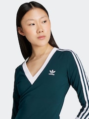 adidas Originals Green 3-Stripes V-Neck Midi Dress - Image 4 of 6