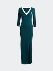 adidas Originals Green 3-Stripes V-Neck Midi Dress - Image 6 of 6