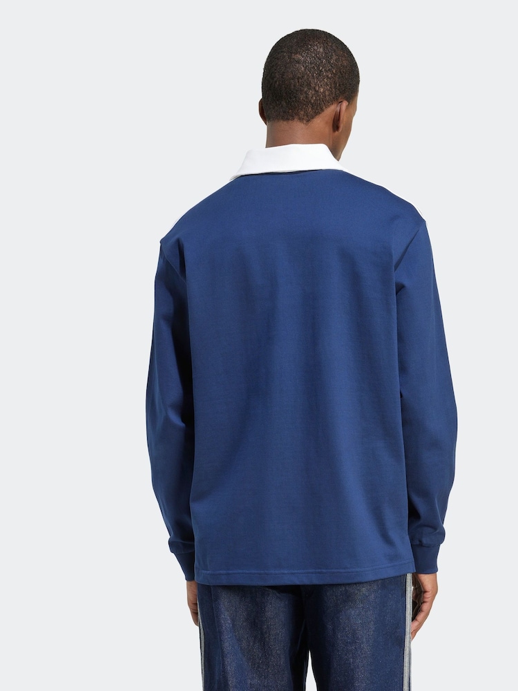 adidas Originals Blue Adicolor Rugby Polo Shirt - Image 2 of 5 adidas Originals Blue Adicolor Rugby Polo Shirt - Image 2 of 5