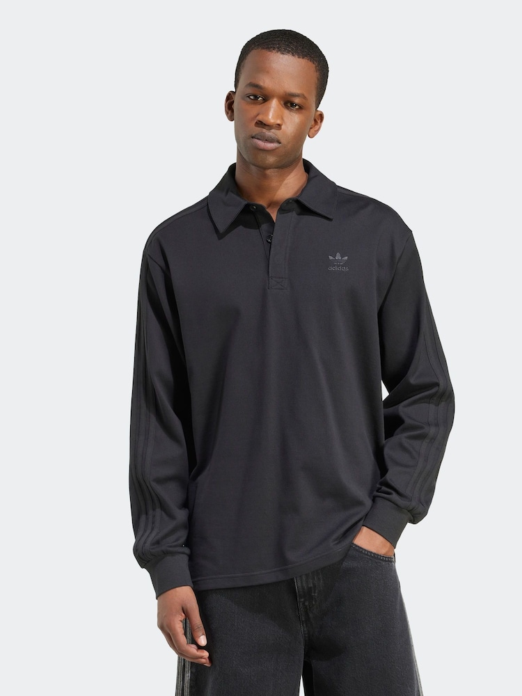 adidas Originals Black Adicolor Rugby Polo Shirt - Image 1 of 6 adidas Originals Black Adicolor Rugby Polo Shirt - Image 1 of 6