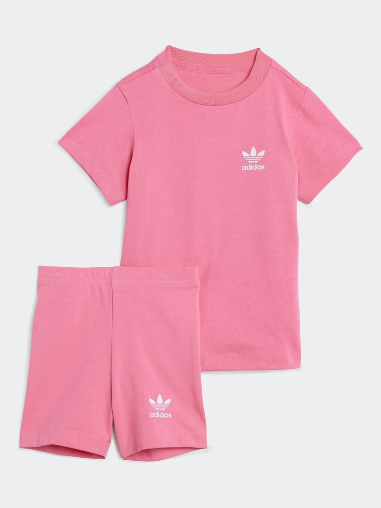 adidas Originals Pink Infant Kids T-Shirt and Cycling Shorts Set - Image 1 of 7 adidas Originals Pink Infant Kids T-Shirt and Cycling Shorts Set - Image 1 of 7