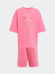 adidas originals Pink Trefoil T-Shirt and Shorts Set Little Kids - Image 6 of 8