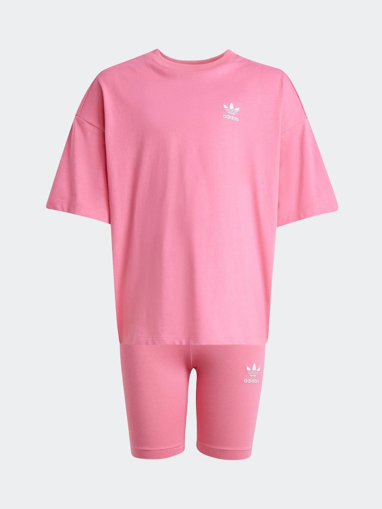 adidas Originals Pink Little Kids T-Shirt and Cycling Shorts Set - Image 1 of 8