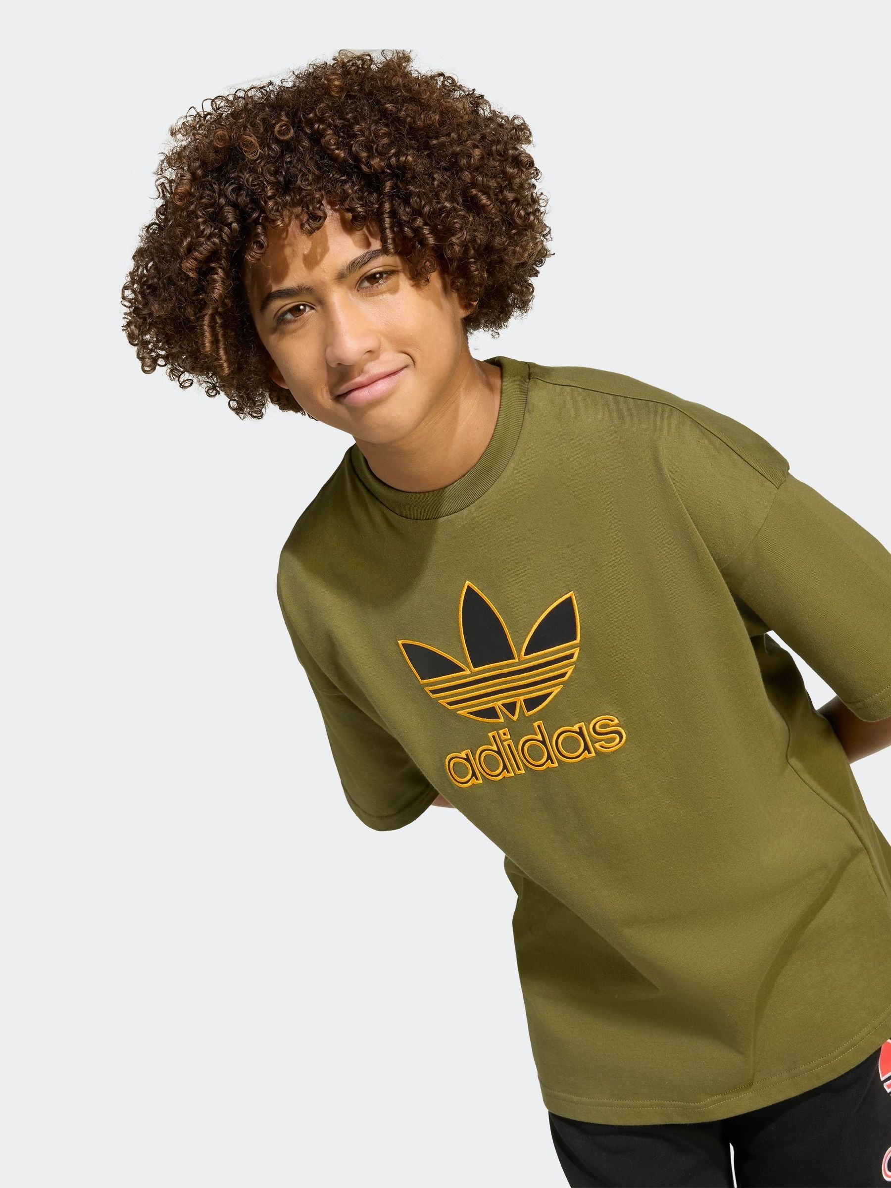 Buy adidas Originals Khaki Green Oversize Trefoil T-Shirt from