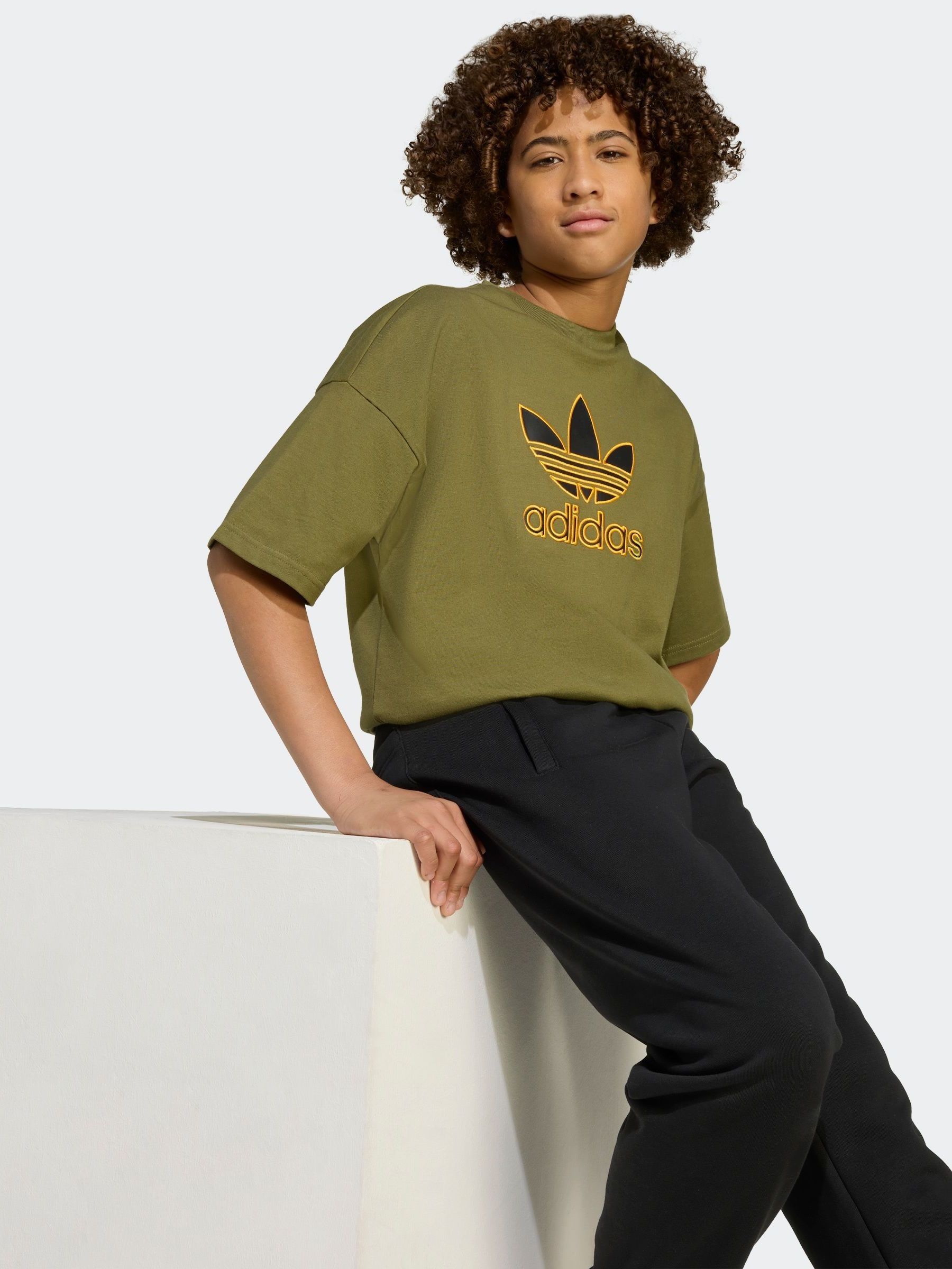 Buy adidas Originals Khaki Green Oversize Trefoil T-Shirt from