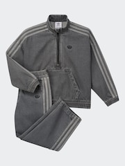 adidas Originals Grey Denim Zip Crew Kids Sweat Top & Joggers Set - Image 1 of 1
