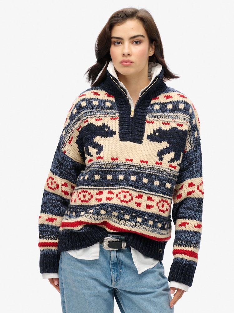 Superdry Blue Ski Lodge Zip Neck Jumper - Image 1 of 6