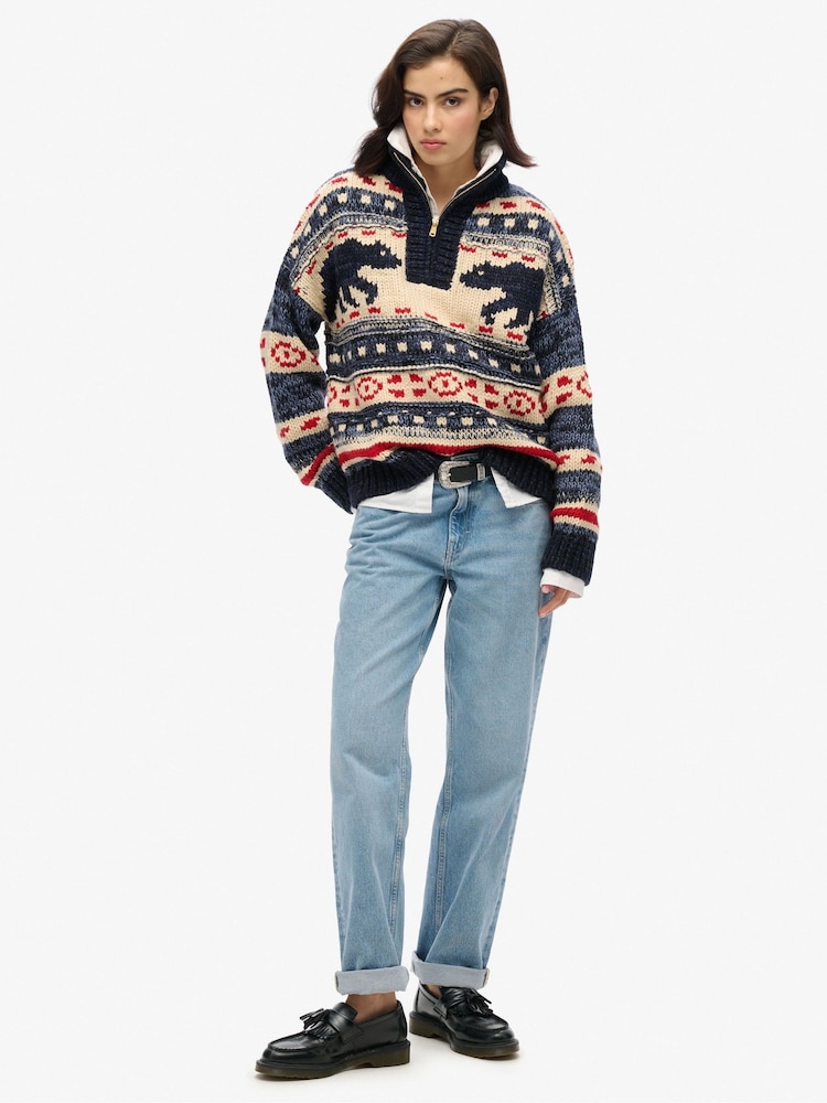 Superdry Blue Ski Lodge Zip Neck Jumper - Image 2 of 6