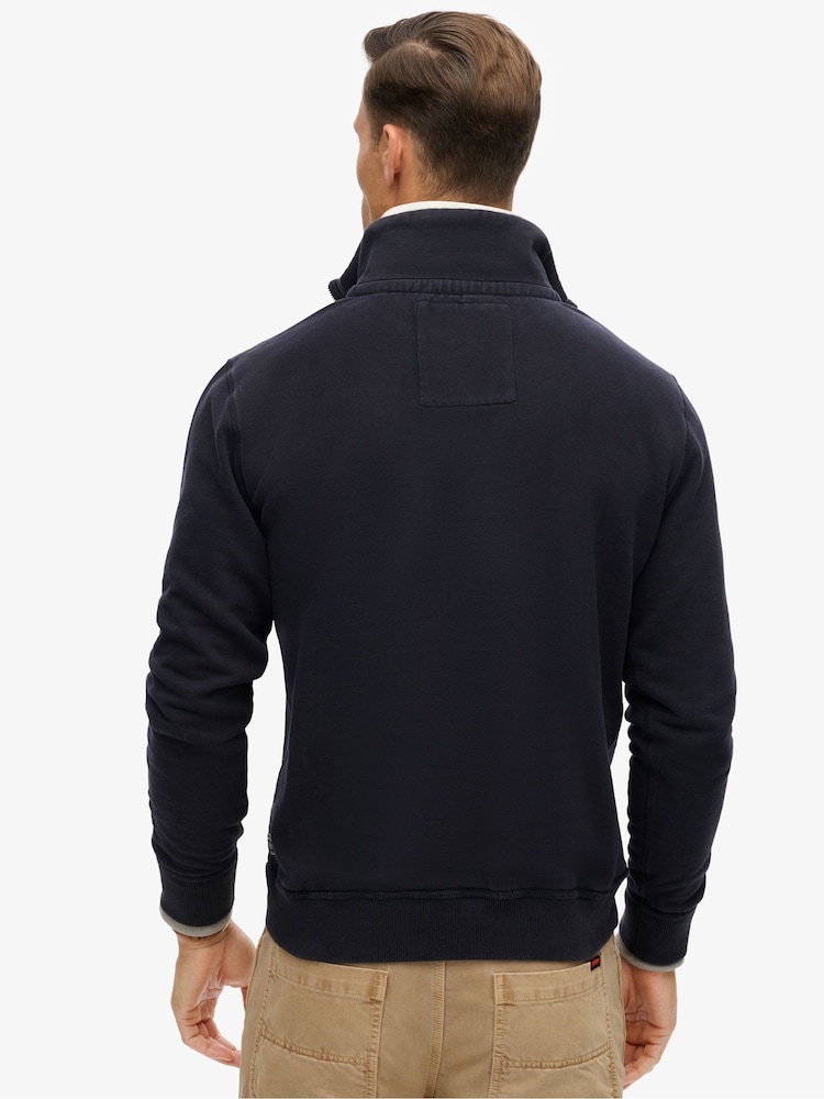 Superdry Blue Vintage Athletic Zip Henley 100% Cotton Jumper - Image 2 of 5