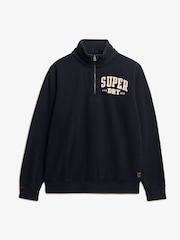 Superdry Blue Vintage Athletic Zip Henley 100% Cotton Jumper - Image 5 of 5