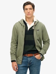 Verde - Sudadera básica de algodón 100 % con efecto lavado, cremallera y logo de Superdry - Imagen 1 de 3