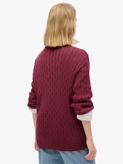 Superdry Red Oversized V-Neck Cable 100% Cotton Jumper - Image 2 of 4