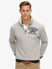 Superdry Grey Vintage Athletic Zip Henley 100% Cotton Jumper - Image 1 of 3