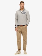 Superdry Grey Vintage Athletic Zip Henley 100% Cotton Jumper - Image 2 of 3