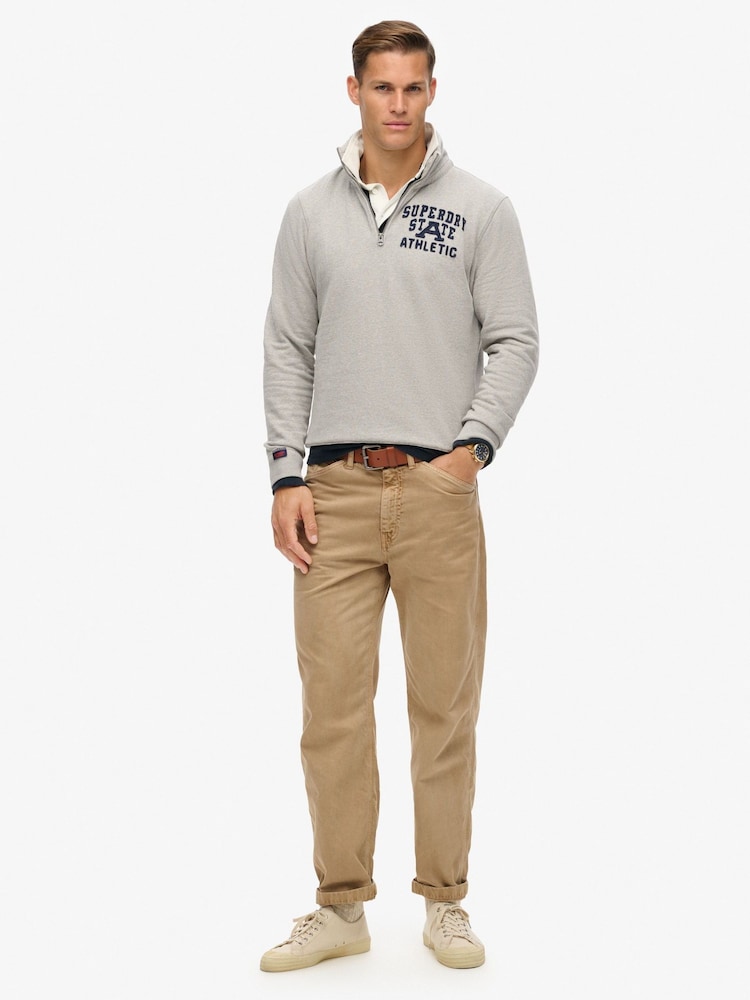 Superdry Grey Vintage Athletic Zip Henley 100% Cotton Jumper - Image 2 of 3