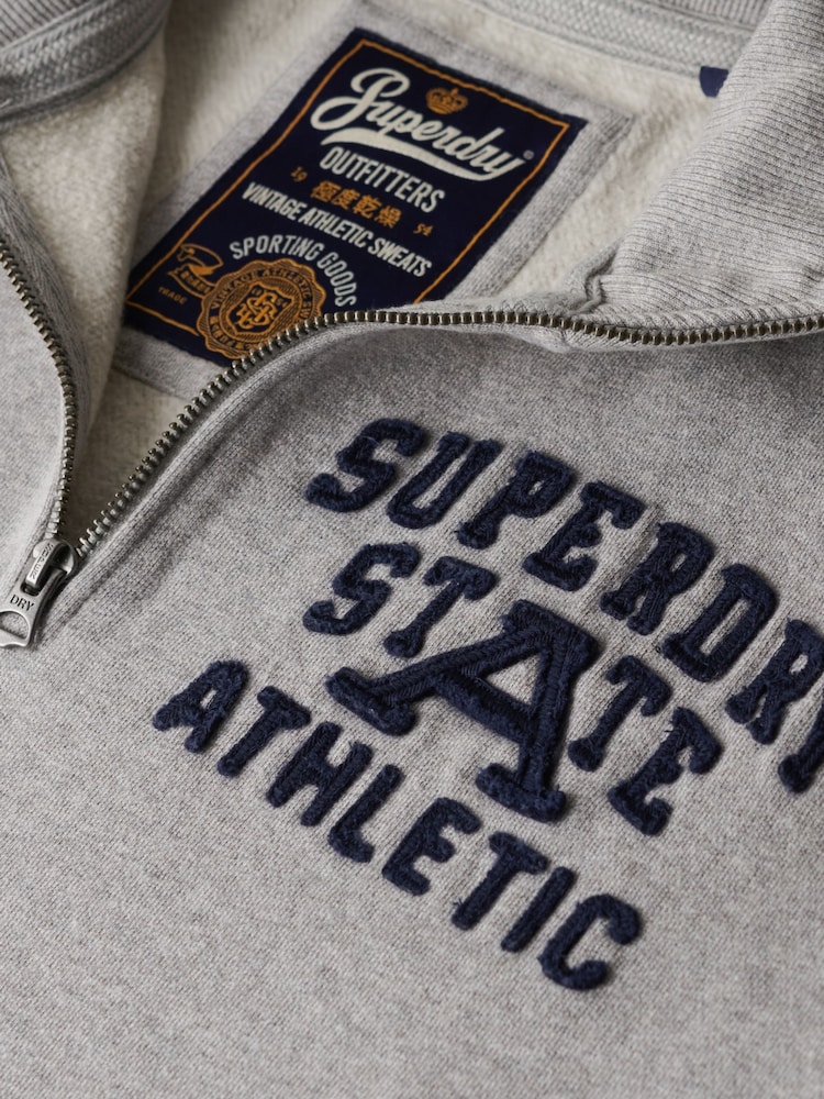 Superdry Grey Vintage Athletic Zip Half-Zip Jumper - Image 5 of 5 Superdry Grey Vintage Athletic Zip Half-Zip Jumper - Image 5 of 5