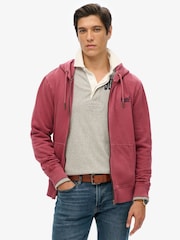 Superdry Burgundy Red Essential Logo Washed 100% Cotton Zip Hoodie - Image 1 of 3