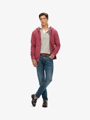 Superdry Burgundy Red Essential Logo Washed 100% Cotton Zip Hoodie - Image 2 of 3