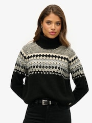 Superdry Black Fairisle Pattern Roll Neck Jumper - Image 1 of 2