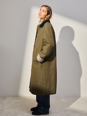 Khaki Green Single Breasted Trench Heirtage Coat with Contrast Collar - Image 2 of 9