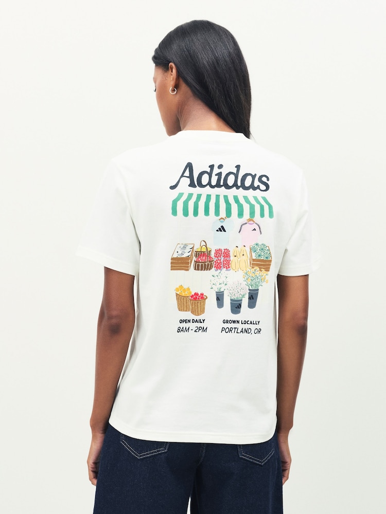 adidas White Farmers Market Graphic Regular 100% Cotton T-Shirt - Image 2 of 6 adidas White Farmers Market Graphic Regular 100% Cotton T-Shirt - Image 2 of 6