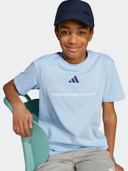 adidas Blue Kids Slogan Jersey T-Shirt - Image 5 of 6