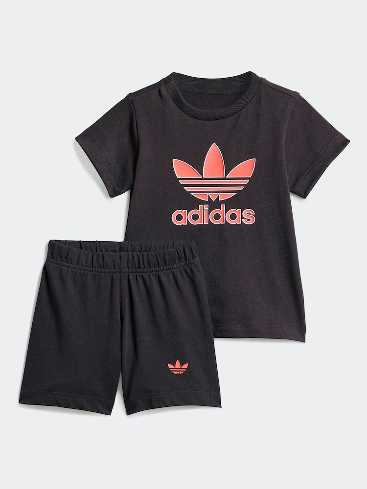 adidas Originals Black Trefoil Infant Kids T-Shirt and Shorts Set - Image 1 of 7