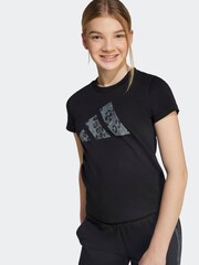 adidas Black Kids Big Animal Print Logo T-Shirt - Image 4 of 6