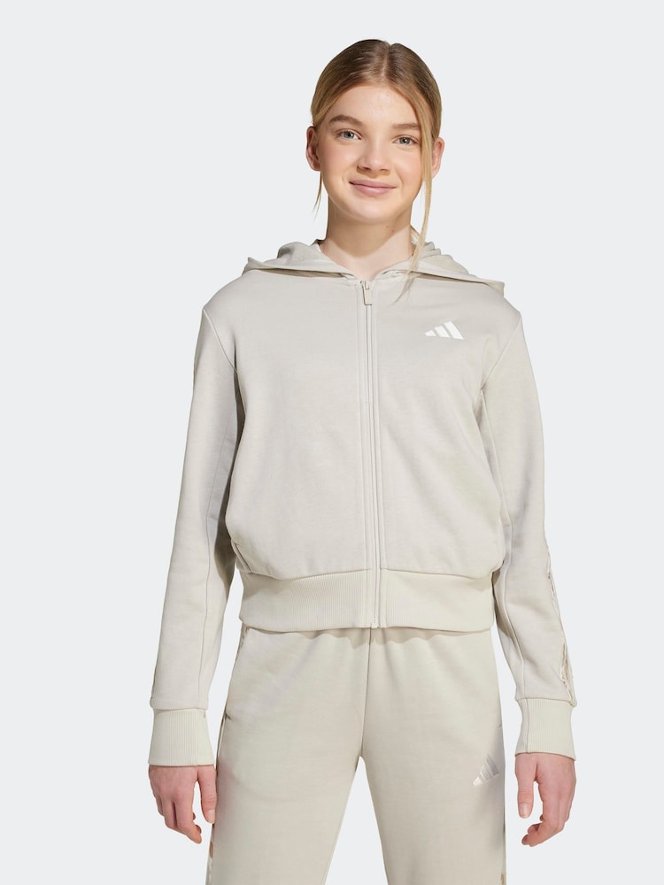 adidas Neutral/Animal Print 3-Stripes Hooded Kids Track Top - Image 1 of 6