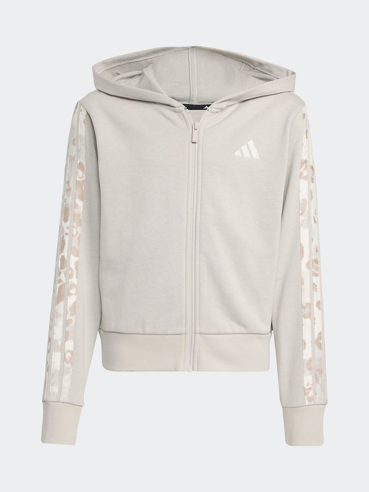 adidas Neutral/Animal Print 3-Stripes Hooded Kids Track Top - Image 6 of 6