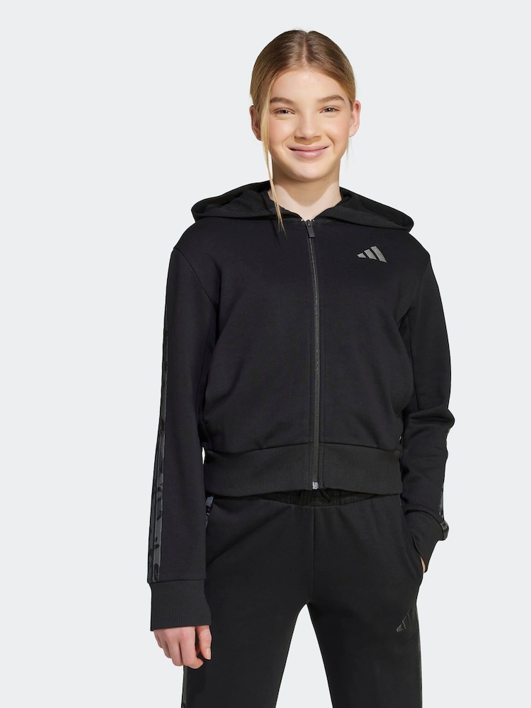 adidas Black Kids 3-Stripes Animal Print Hooded Track Top - Image 1 of 6
