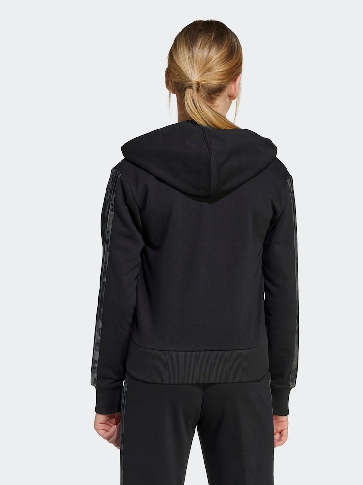 adidas Black Kids 3-Stripes Animal Print Hooded Track Top - Image 2 of 6