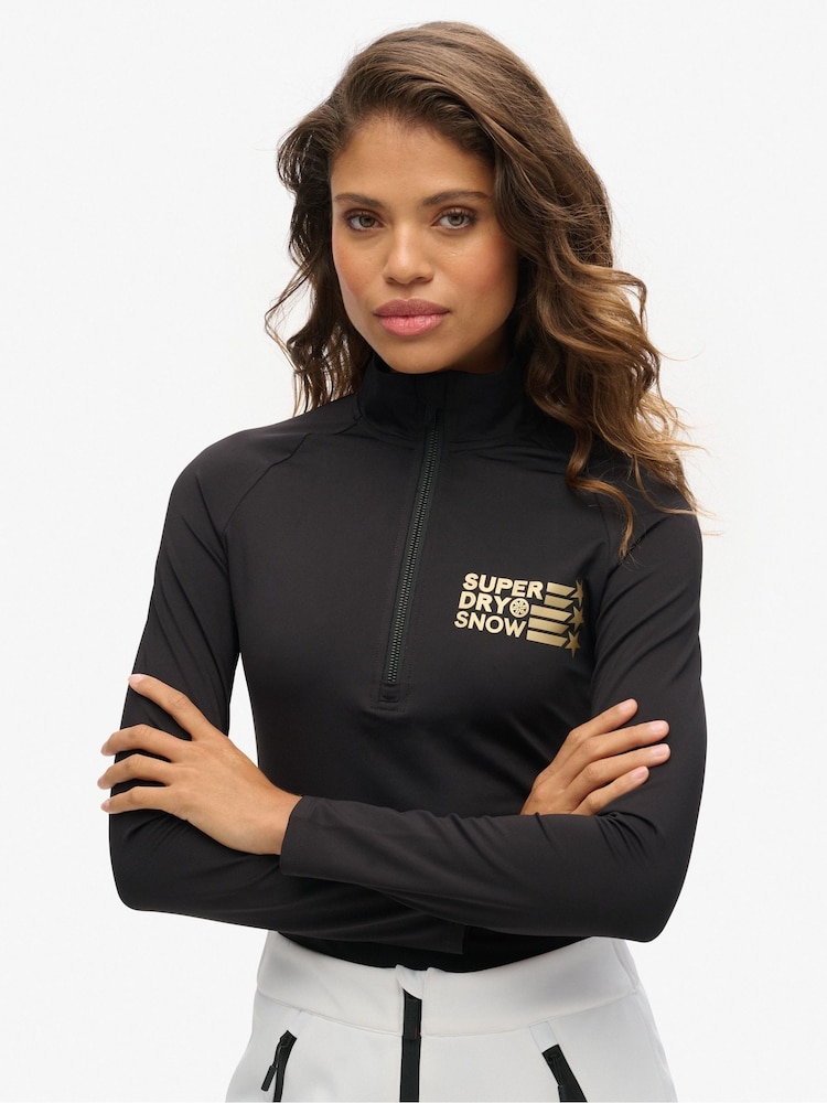 Superdry Black Ski Logo Half Zip Base Layer Top - Image 4 of 4