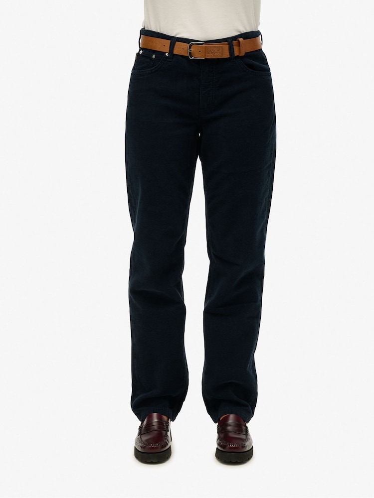 Superdry Blue Straight Leg Corduroy 100% Cotton Trousers - Image 2 of 5