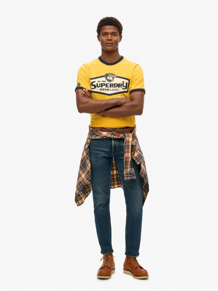 Superdry Yellow Workwear Logo 100% Cotton Graphic Yellow T-Shirt - Image 4 of 4